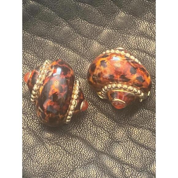 Menegatti Italian 925 Enamel Clip-On Earrings with Gold Detailing - Picture 9 of 11